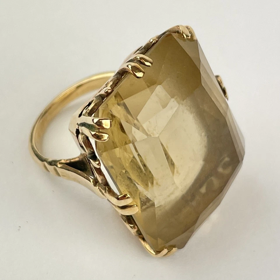 Vintage 9ct Rose Gold Single Large Citrine Cocktail Dress Ring Size G 11.5g — 第 3/4 张图片