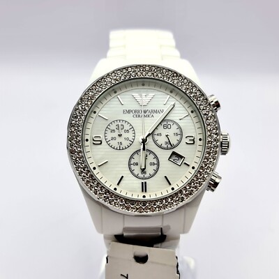 NEU EMPORIO ARMANI AR1456 CERAMIC WHITE SVAROWSKI CRYSTAL DAMEN UHR