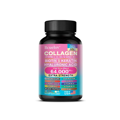 Collagene 1000Mg Biotina 10000Mcg Cheratina e Acido Ialuronico - da 30 a 120 Capsule - Foto 8 di 10