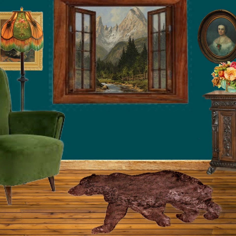 Bear Skin Rug - Shaggy Faux Fur - Walking Bear Shape Accent, Toss, Throw - Cabin - Image 4 of 4