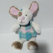Maison Chic Dog Plush Blue Pink Dress 13 Inches Brown Stuffed Animal