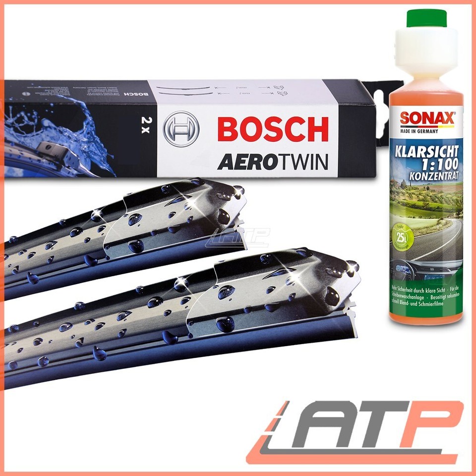 BOSCH AEROTWIN WIPER SET LHD + SONAX CONCENTRATE FOR TOYOTA YARIS VERSO