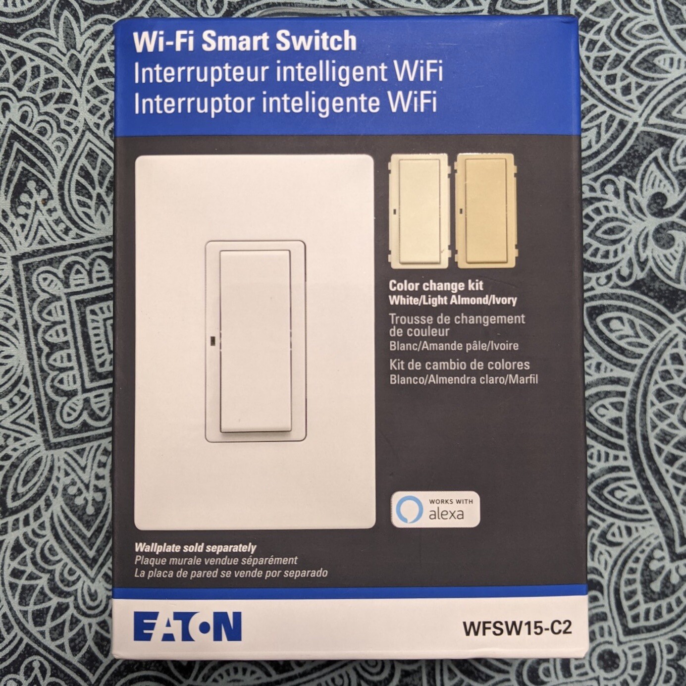 Eaton Wi-Fi Smart Switch 15-Amp, White/Almond/Ivory, works with Alexa, WFSW15-C2