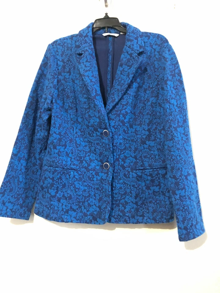 Chaqueta Blazer Isaac Mizrahi Talla M Floral Azul Mujer Corte Moderno Mezcla de Algodón Foto 4 de 4