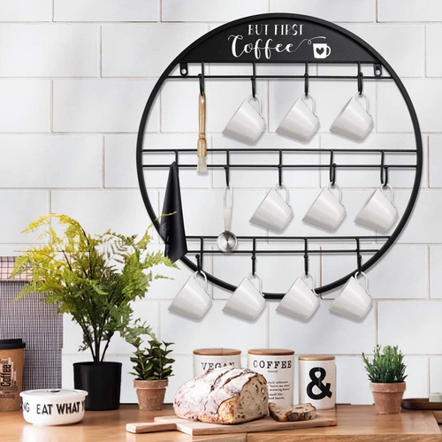 Wall Mounted Coffee Mug Rack 13 Hooks Large Organizer Storage Tea Cup