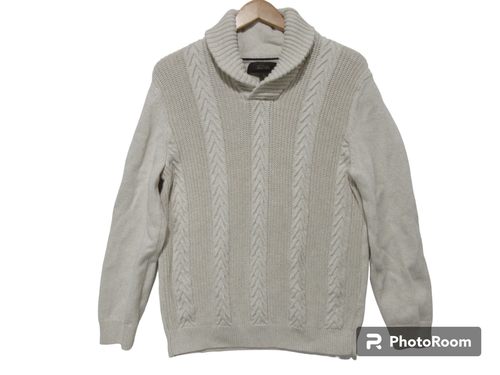 Sz M/L Jasso Ella 100% Cotton CABLE KNIT Beige Tan Sweater Pullover Men's