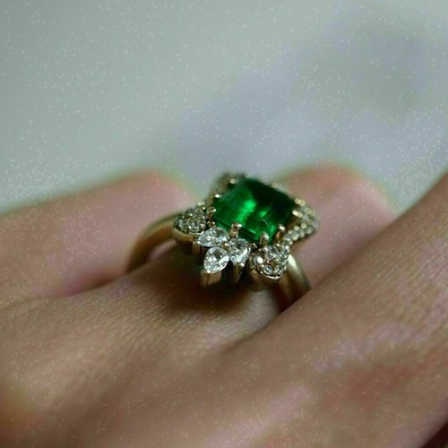 3 Ct Emerald Cut Diamond Cluster Vintage Ring 14K Yellow Gold Finish Size J-T - Picture 6 of 9