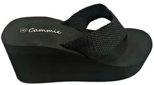 HH5512-L Women High Wedge Platform Slides Flip Flop Open Toe Sandal Black