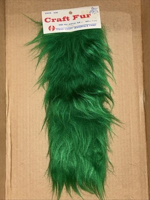 Fibre-Craft Craft Fur Green 4 x 12 Deep Pile Acrylic Fur Fiber NOS