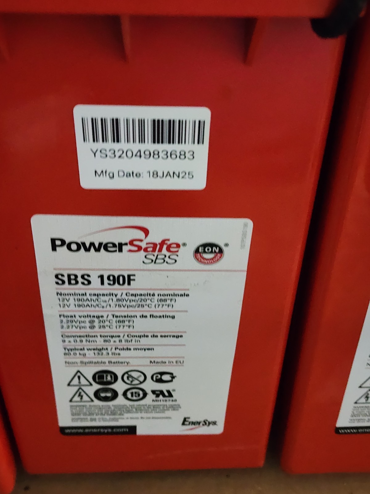 PowerSafe SBS 190F SBS190 12V 190Ah Non-Spillable Battery Power Safe Type