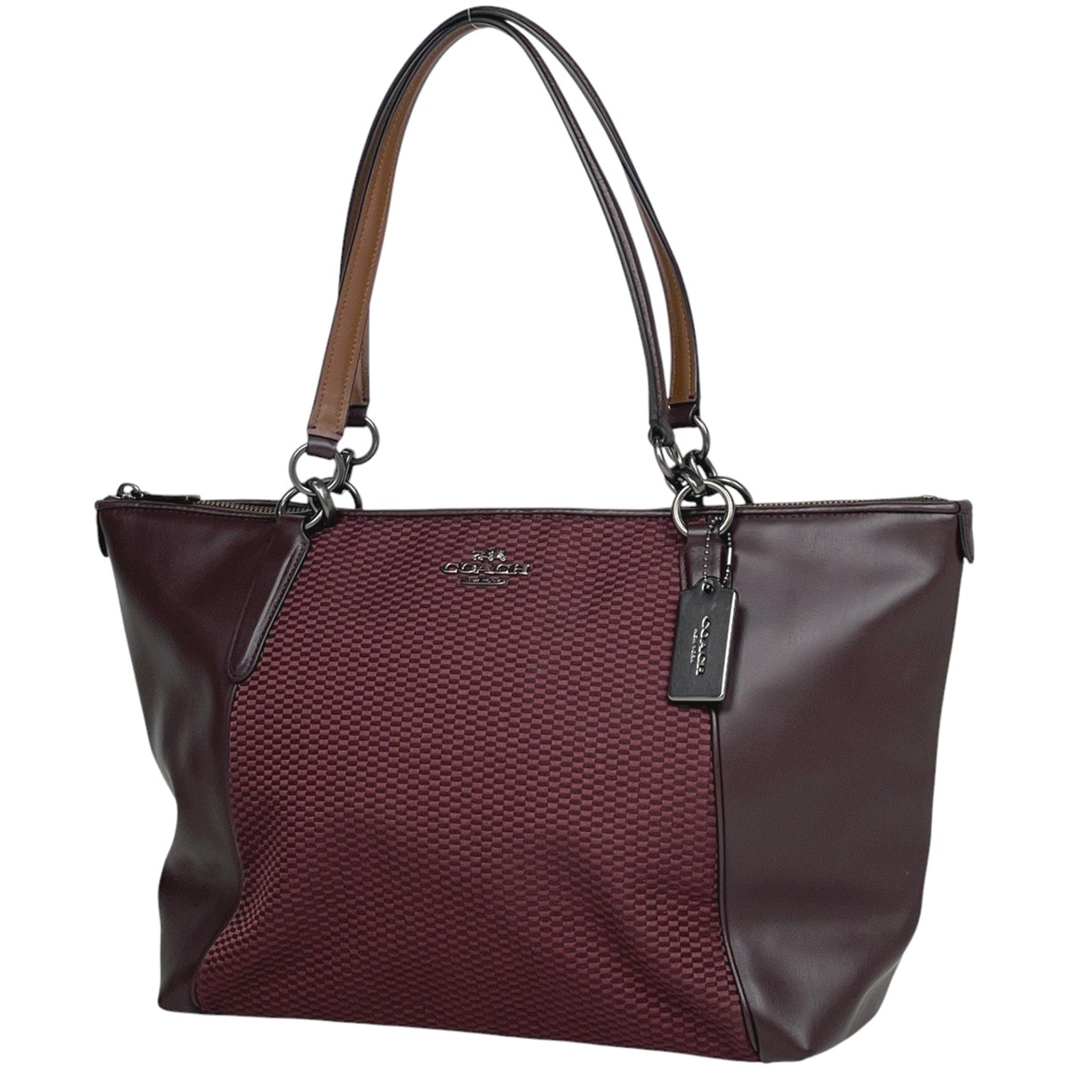 COACH Leather Logo Tote Shoulder Bag in Bordeaux for Women F57246