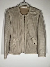 Isabel Marant cream perforated leather moto jacket crewneck sz 44(12) Parisian