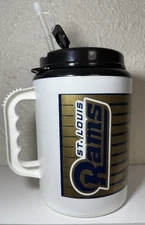 Vtg St. Louis Rams NFL Betras 32oz Travel Thermo Mug Hot/Cold w/ Lid Straw USA