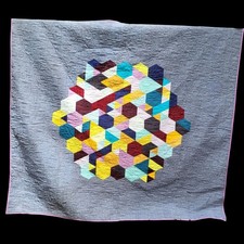 Handmade Lightweight Reversible Quilt Geometric and Colorful Floral 83 x77" OOAK