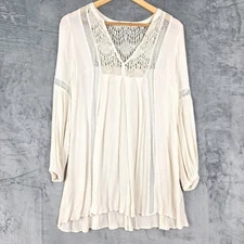 Womens Dress Small Boho Hippie Gauze Crochet Lace Cottagecore Flowy Festival