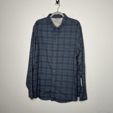 Eddie Bauer Shirt Mens Tall 2XL Blue Gray Plaid Button Down Classic Fit Stretch