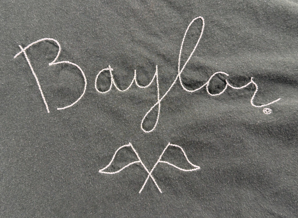 Medium Green Original League Baylor University College Embroidered Crop T-Shirt