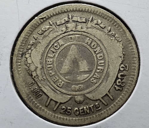 1892/81 Honduras 25 Centavos Standing Liberty Over-dates 1892/81 Rare SilverCoin - Picture 2 of 8