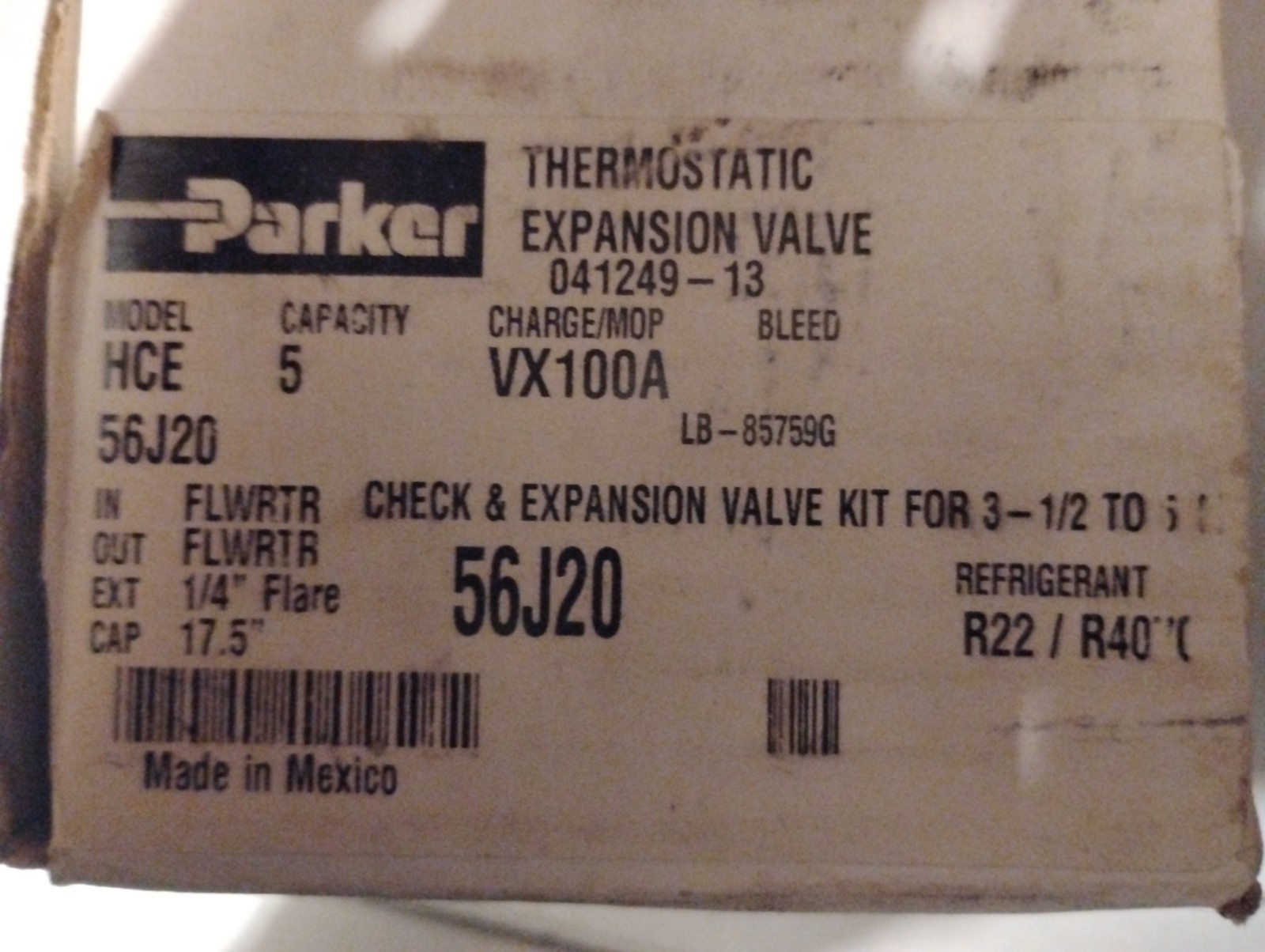 parker thermostatic expansion valve kit 56J20 HCE-5-VX100A