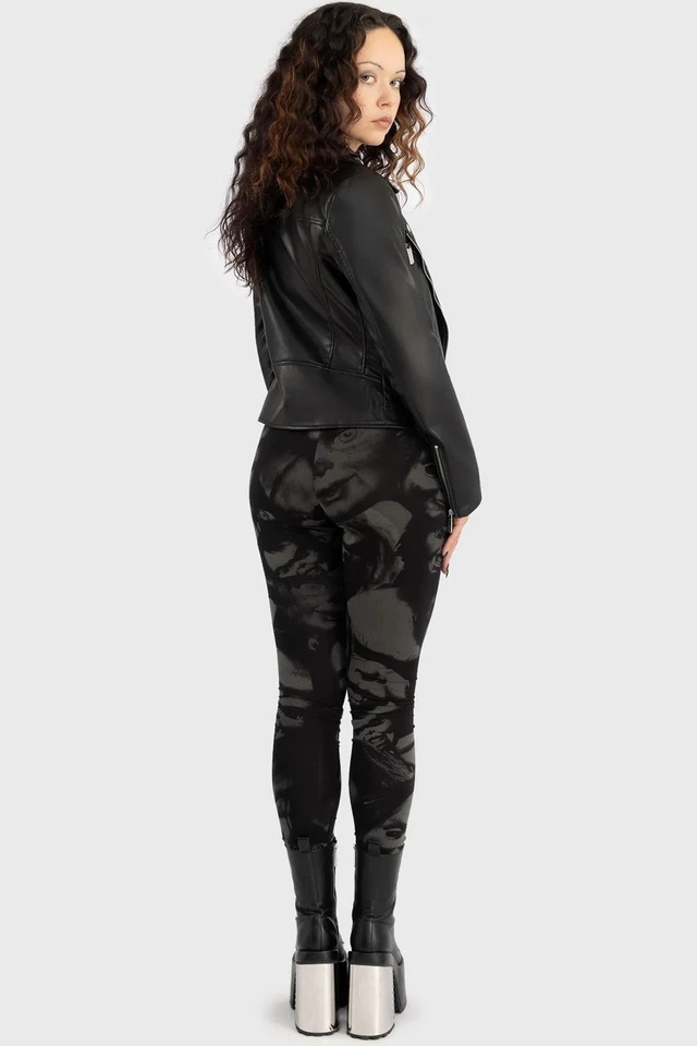 KILLSTAR Eat Your Heart Out Leggings In Black/Grey - Image 2 of 4