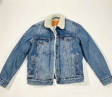 Levi  s Sherpa Trucker Denim Jacket Size Small Blue Wash Fleece Line