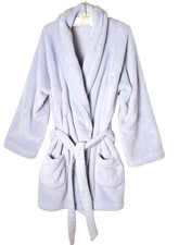 Victorias Secret M/L Cozy Plush Robe Blue Tie Pockets Pink Embroidered "Love"