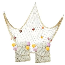 Pack Natural Fishing Net Decor with Shells 79 Inch Beach Theme Decor 2 Beige