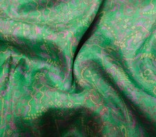 Sushila Vintage Dark Green Scrap Saree 100% Pure Silk Printed Floral Sari Fabric
