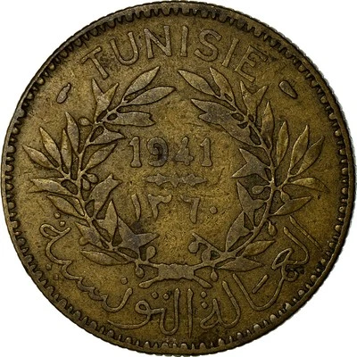 [#773373] Münze, Tunesien, Anonymous, 2 Francs, 1941, Paris, S, Aluminum-Bronze, - Bild 1 von 2