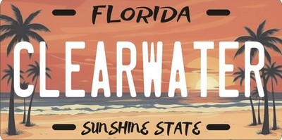 Clearwater Florida Tropical Beach Aluminum License Plate