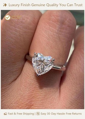 Heart Natural Diamond Dainty Solitaire Promise Statement Ring 14K White Gold