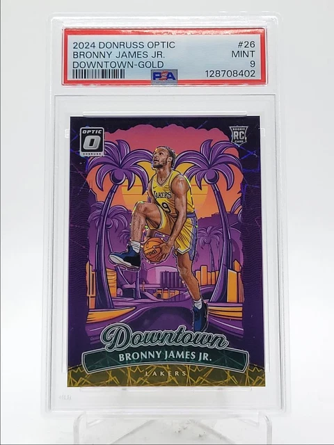BRONNY JAMES JR. 2024-25 DONRUSS OPTIC DOWNTOWN ROOKIE GOLD RC /10 PSA 9 Q4427