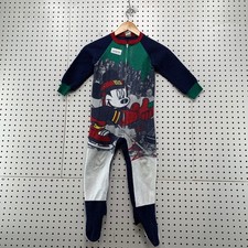 Vintage Mickey Mouse Fleece One Piece Boys Size 5 Hockey Print Pajama