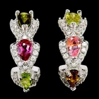 NATURAL AAA MULTI COLOR TOURMALINE & WHITE CZ STERLING 925 SILVER DROP EARRING