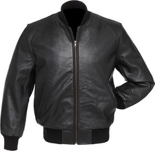 Black Real Leather Baseball Bomber Jacket Varsity Letterman College Zipper