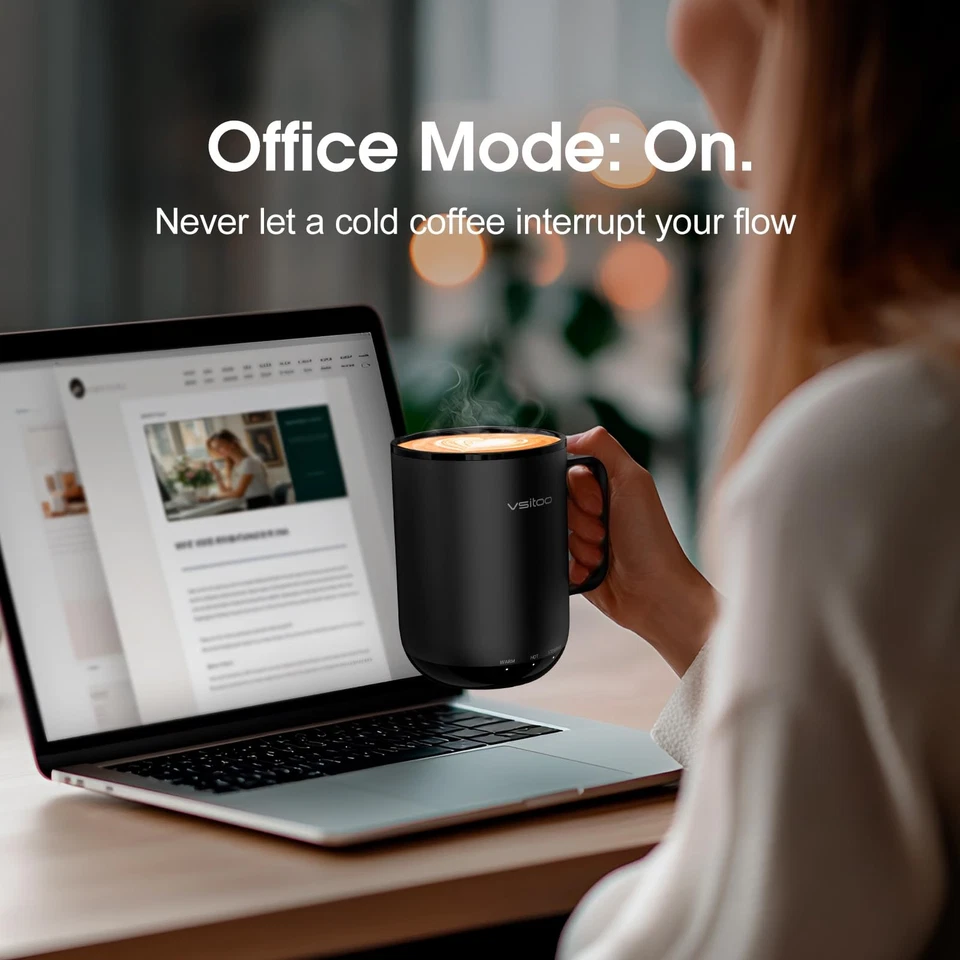 Taza de café con calefacción S3 Plus 14 oz - Taza inteligente con control de aplicación y botón, electrónica... Foto 2 de 4