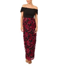 Adrianna Papell Off the Shoulder Stretch Crepe Flower Soutache Dress Red 4