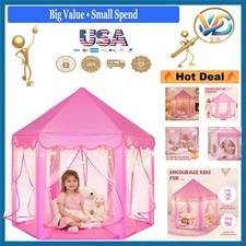 Pink Princess Castle Tent for Girls with Fairy Star Lights Indoor Outdoor Pla...
