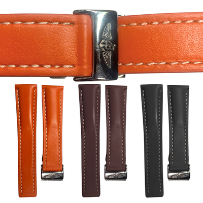 #ad Breitling Leather Watch Band – Black Brown amp; Orange 22mm amp; 24mm $99.99