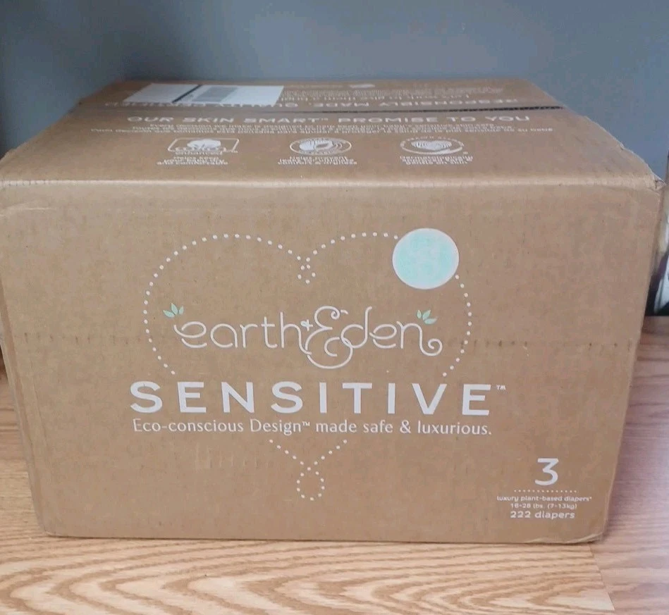 Earth & Eden Sensitive Eco-Conscious & Hypoallergenic Diapers Size 3, 222 Ct