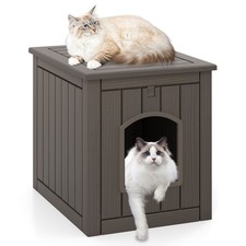 COSTWAY Indoor Outdoor Cat House Hidden Cat Litter Box Enclosure-Grey