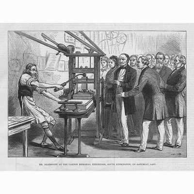 LONDON Mr Gladstone at the Caxton Memorial Exhibition - Antique Print 1877