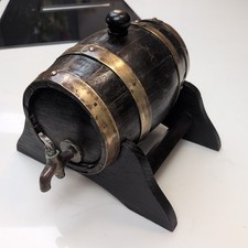 Genuine Vintage Wooden & Brass Miniature Whiskey Cask Beer Cask 9" Long 