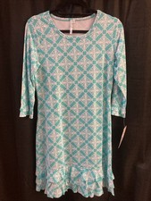 Lulu B XS Ruffle Quarter Sleeve Dress Turquoise White Upf50