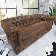 Chesterfield 3-Sitzer Sofa 205cm antik braun Microfaser Federkern Knopfheftung