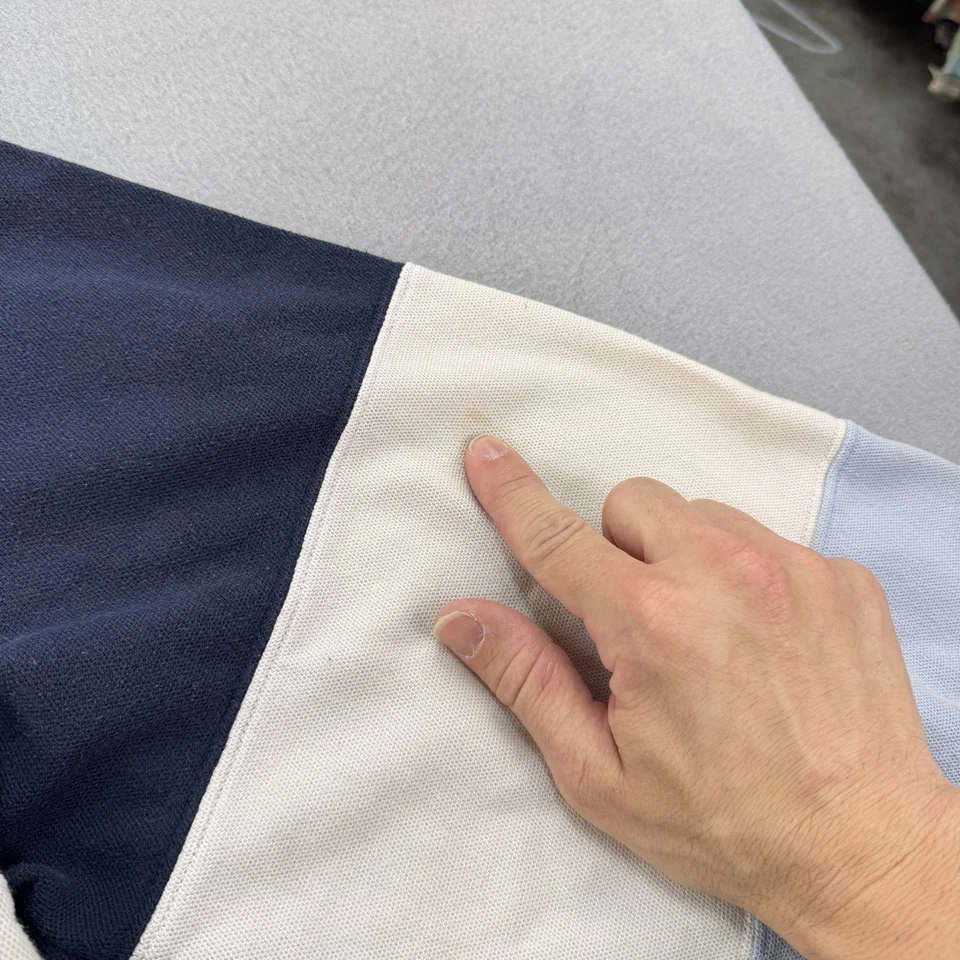 Camisa de Rugby Karl Kani Para Hombres Grande Azul Crema Bloques de Color Rayas Polo y2k Hip Hop Foto 3 de 4