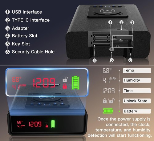 Cassaforte pistola biometrica elegante con allarme e display LED - aggiunta comodino perfetta - Foto 7 di 10