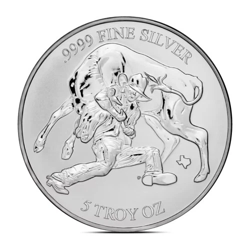2024 5 oz Texas Mint Steer Wrestling Silver Reverse Proof Round