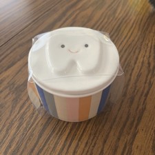 Kid's Ceramic Tooth Fairy Container W/Tooth Shaped Lid Multicolored Stripes New