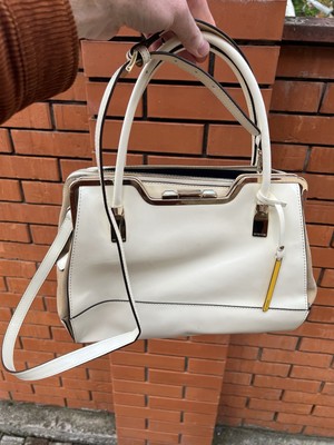 Rare Cromia Italian Genuine Leather Handbag Woman Shoulder Bag White Leather Bag